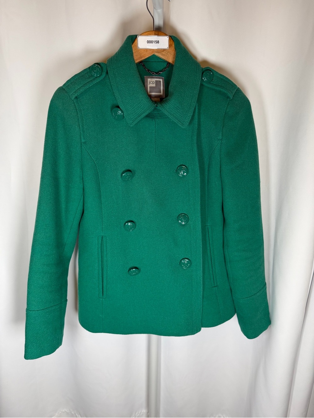 JCP Small Emerald Green Double-Breasted Peacoat Wool Blend Coat